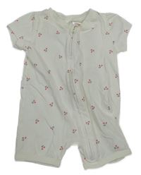 Smetanový bavlněný kraťasový overal s třešněmi H&M