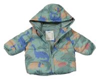 Zelená šusťáková zateplená bunda s dinosaury a kapucí M&S