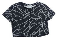 Čierno-biele vzorované crop tričko Shein