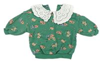 Zelené mikinové kvetované tričko s madeirovým golierikom Next