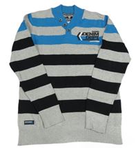 Sivo-čierno-modrý pruhovaný ľahký sveter C&A