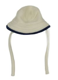 Smotanový fleecový podšitý klobúk s tmavomodrým lemem