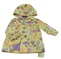 Nové - žlto-fialová šušťáková jarná bunda s Minnie a obrázkami a kapucňou George