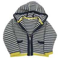 Tmavomodro-bílý pruhovaný propínací svetr s kapucí M&Co.