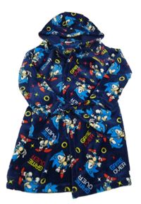 Tmavomodrý chlpatý župan so Sonicem a kapucňou Tu