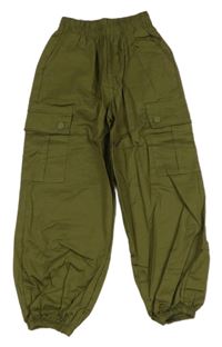 Khaki lehké cuff kalhoty s kapsami 