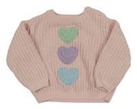 Svetloružový žinylkový sveter so srdiečkami Primark