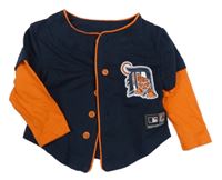 Tmavomodro-oranžové propínací triko s tygrem 