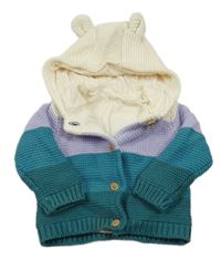 Smetanovo-lila-zelený pruhovaný podšitý svetr s kapucí M&S