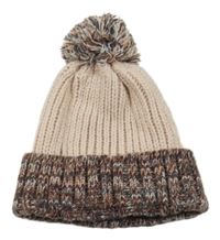 Svetloružová -hnedá pletená čapica s brmbolcom