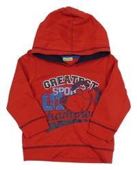 Červená mikina s pejskem a kapucí 