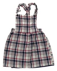 Bielo-tmavomodro-červené kockované na traké šaty Primark