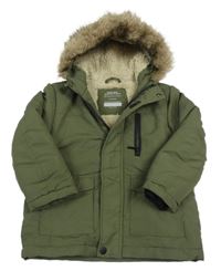 Khaki šusťáková zimní bunda s kapucí Primark