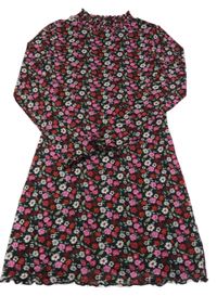 Černo-růžové květované šifonové šaty M&S