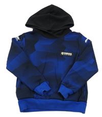 Modro-čierna vzorovaná mikina s nápisom a kapucí - Yamaha