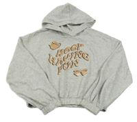 Sivá melírovaná crop mikina s nápisom a kapucňou H&M