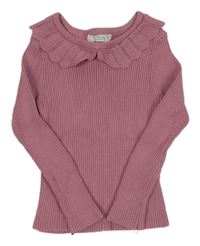Ružový rebrovaný ľahký sveter s golierikom Primark