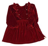 Rubínové zamatové šaty s volánikom a zlatými gombíky George