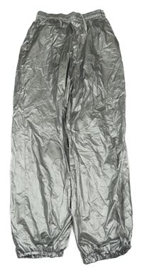 Strieborné šušťákové cuff nohavice