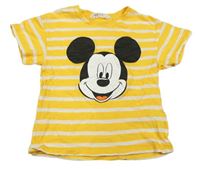 Hořčicovo-biele pruhované tričko s Mickeym zn. H&M