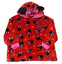 Červená vzorovaná chlpatá oversize mikina s Minnie a kapucňou zn. Disney