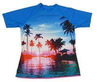 Modro-růžové UV tričko s palmami 