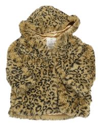 Béžovo-čierna kožušinová podšitá bunda s leopardím vzorom a kapucňou F&F