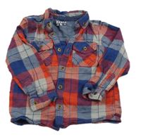 Tmavomodro-červeno-šedá kostkovaná flanelová košile Tu