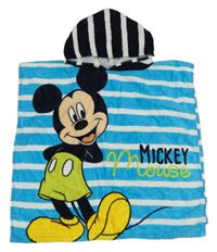 Světlemodro-bílé pruhované osuškové pončo s Mickeym a kapucí 