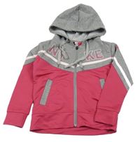 Šedo-růžová propínací sportovní mikina s nápisem a kapucí Nike 
