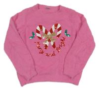 Ružový chlpatý vianočný sveter s lízátky Tu