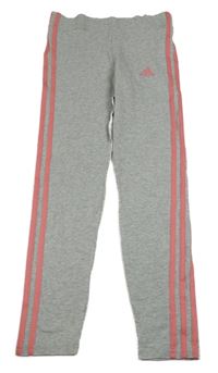 Šedo-růžové legíny s pruhy a logem Adidas