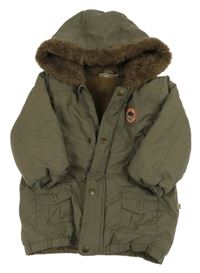 Khaki šusťáková zimní bunda s nášivkou a kapucí Ergee