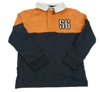 Tmavošedo-oranžové polo tričko s číslom Tu