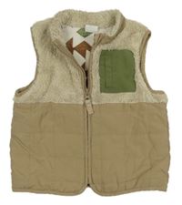 Béžová šusťákovo/chlupatá zateplená vesta Next