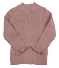 Ružový rebrovaný sveter so stojačikom Nutmeg