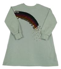 Zelené teplákové šaty s duhou z flitrů H&M