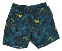 Čierno-modro-žlté vzorované plážové kraťasy s diny - Jurský Svět