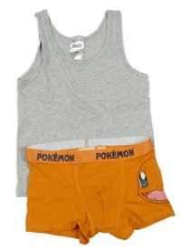 2set - šedý nátělník + oranžové boxerky s pokémonem 