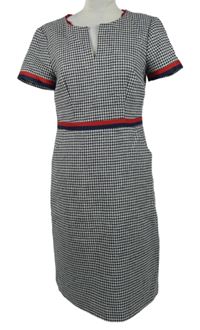 Dámské tmavomodro-bílé vzorované vlněné pouzdrové šaty Boden 