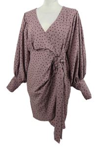 Dámské světlevínové puntíkované šaty s mašlí 