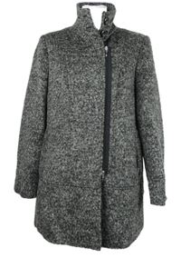 Dámský šedo-černý melírovaný flaušový kabát 