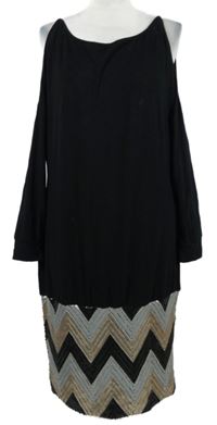 Dámské černo-vzorované šaty s průstřihy a flitrovou sukní Bodyflirt 