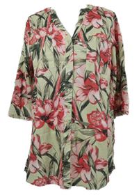 Dámská světlezelená květovaná halenková tunika Laura Torelli 