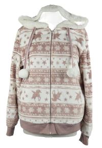 Dámska starorůžovo-biela vzorovaná plyšová prepínaci mikina s kapucňou TU
