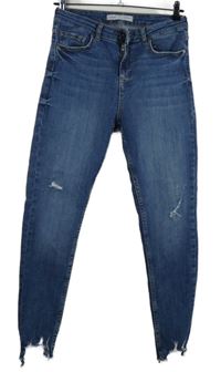 Dámske svetlomodré skinny rozstrapkané é rifle s vyšúchaním George