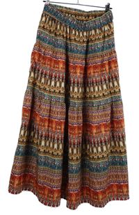 Dámska červeno-béžovo-modrá vzorovaná dlhá sukňa