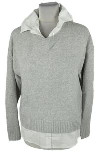 Nové - Dámsky sivý sveter s bílou halenkovou vsadkou Primark