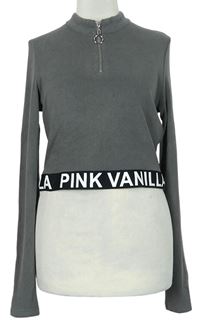 Dámske sivé rebrované crop tričko s nápisom Pink Vanilla