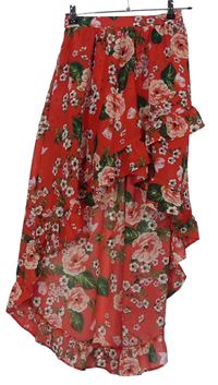 Dámska červená kvetovaná mullet sukňa s volánikmi Pep&Co